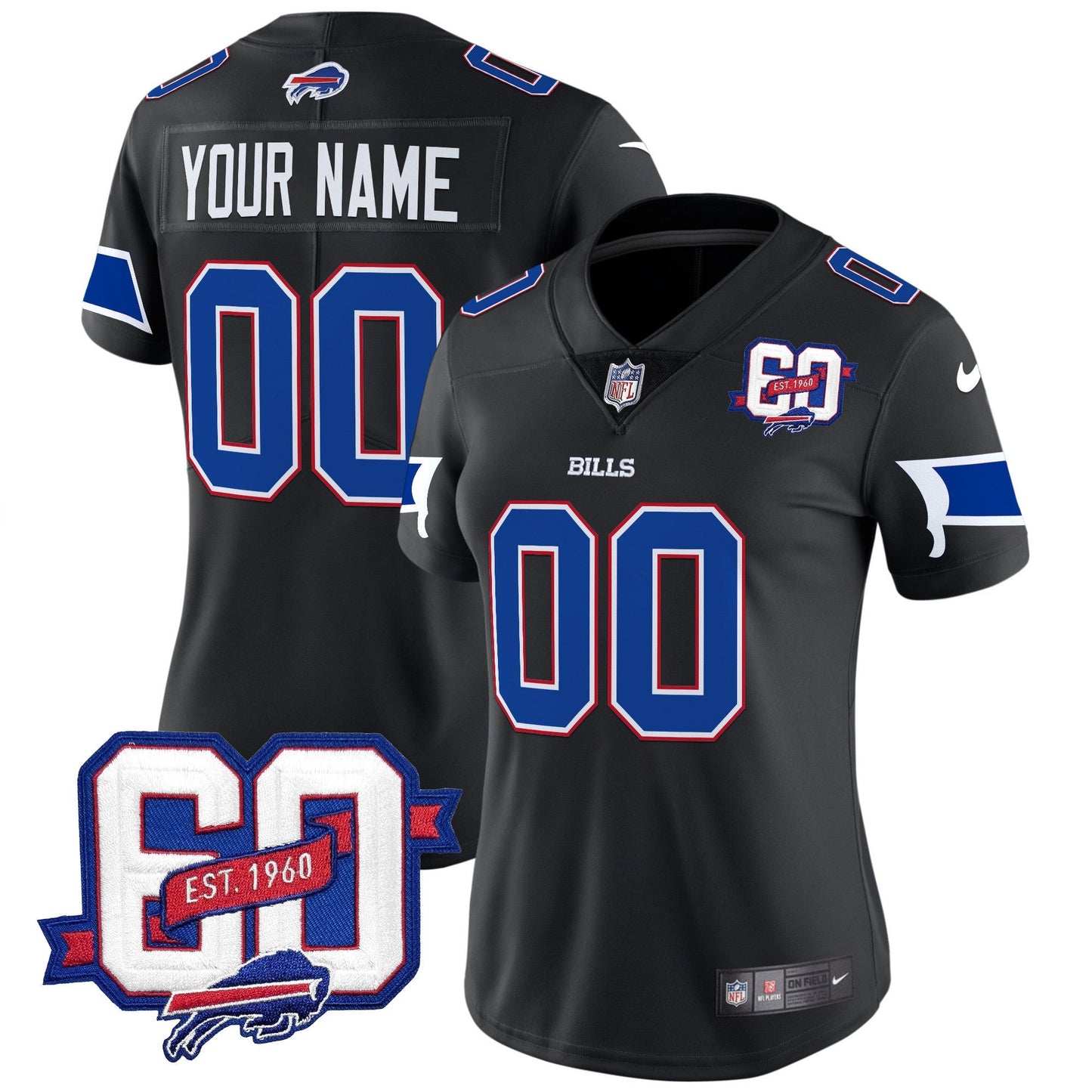 Bills 60th Anniversary Patch Vapor Limited Custom Jersey - All Stitched