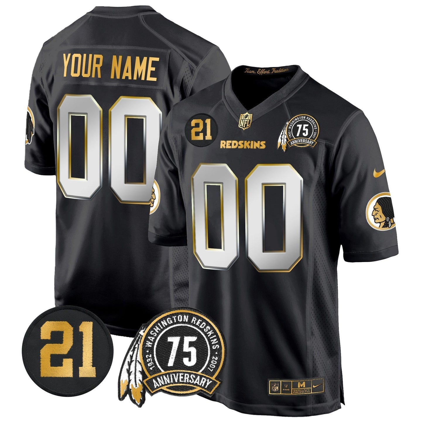 WR 75th & Sean Taylor Patch Gold Game Custom Jersey - Stitched-NQD
