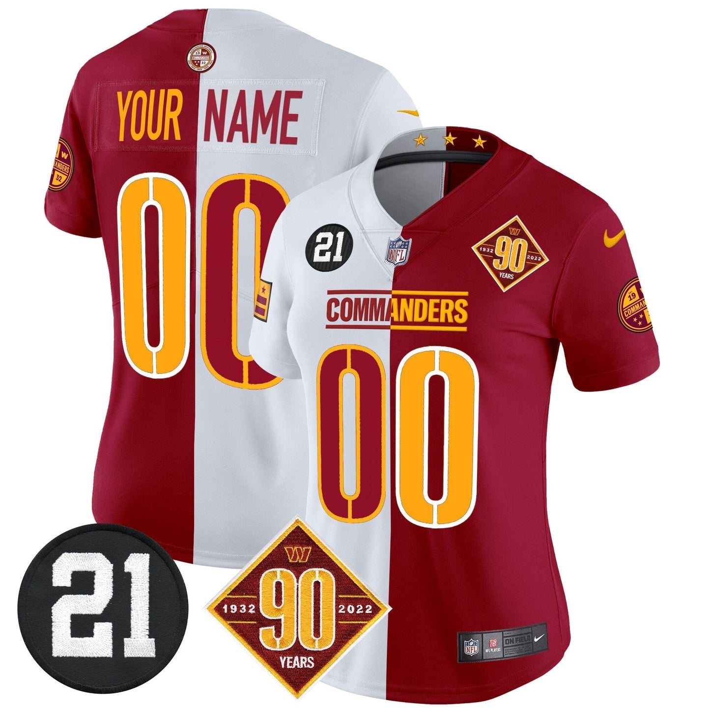 Washington Commanders 90th & Sean Taylor Patch Vapor Limited Custom Jersey - All Stitched
