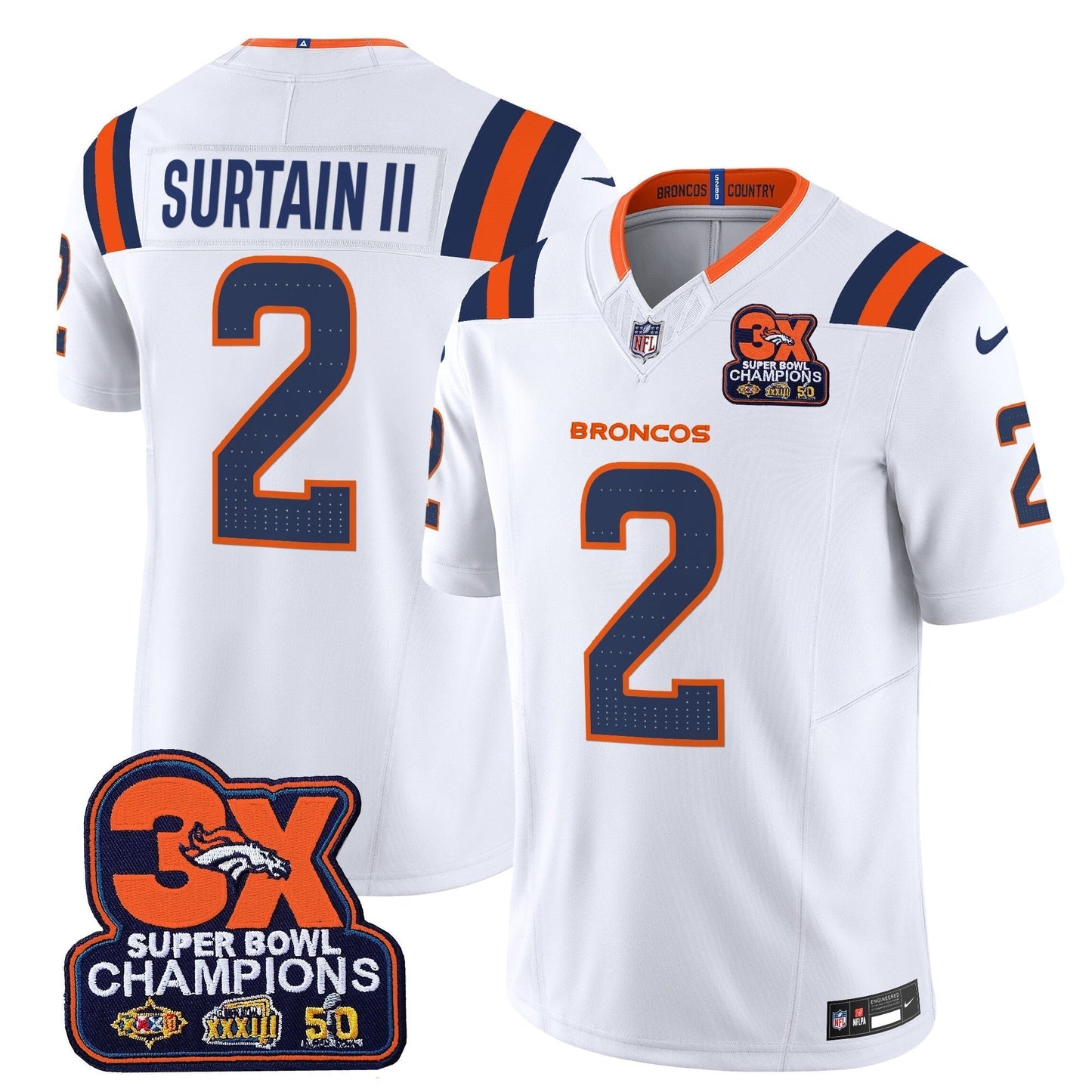 DEN 3-Time Champions Patch Vapor Limited Jersey V2 - Stitched-NQD