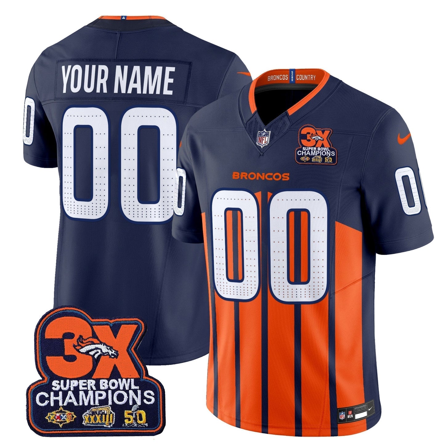 DEN 3-Time Champions Patch Vapor Limited Custom Jersey V2 - Stitched-NQD