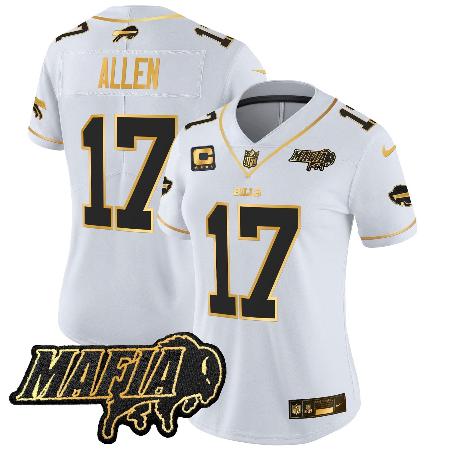 Women's BUF 2024 Bills Mafia Patch Gold Vapor Limited Jersey - Stitched-NQD