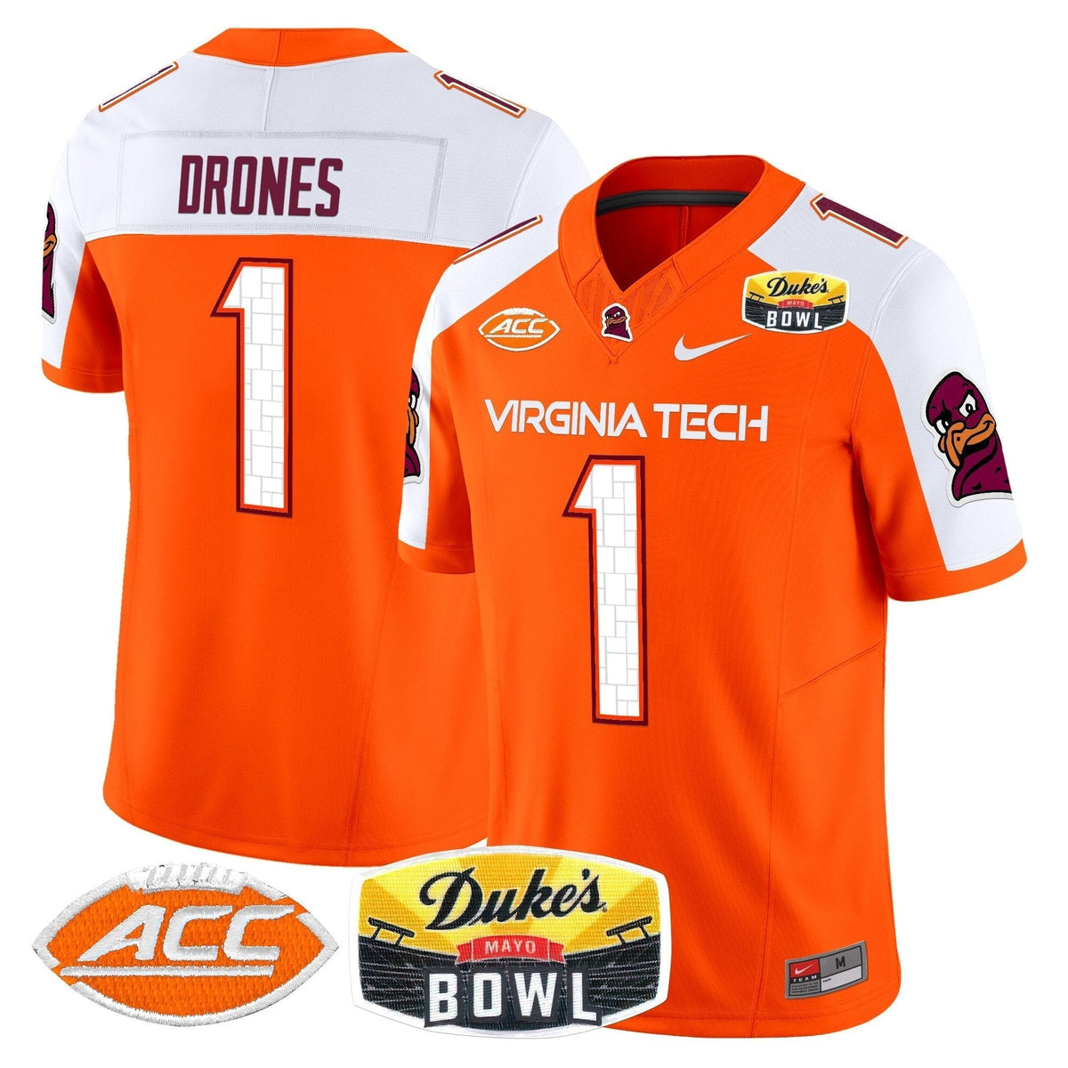 Virginia Tech Hokies 2025 Duke's Mayo Bowl Patch Vapor Limited Jersey - Stitched-NQD