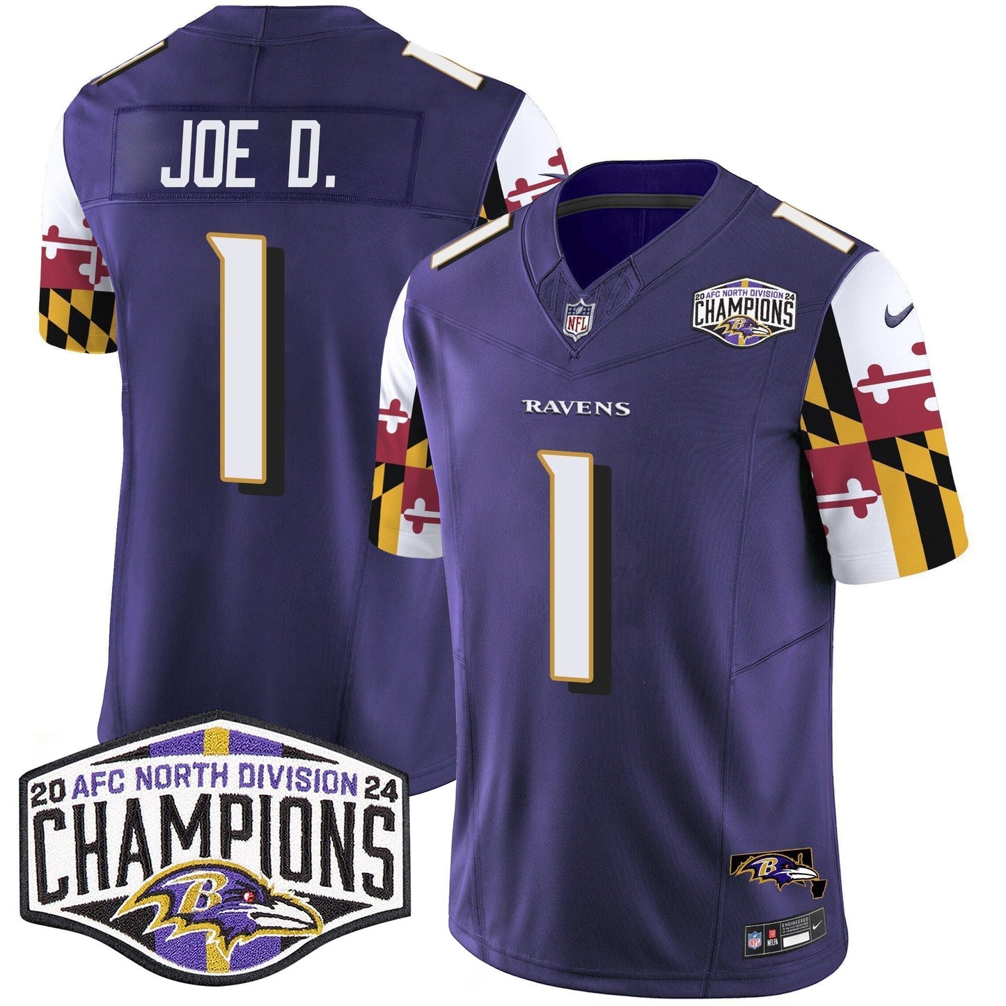 Ravens Maryland Flag 2024 AFC North Division Champions Patch Vapor Limited Jersey - Stitched-NQD