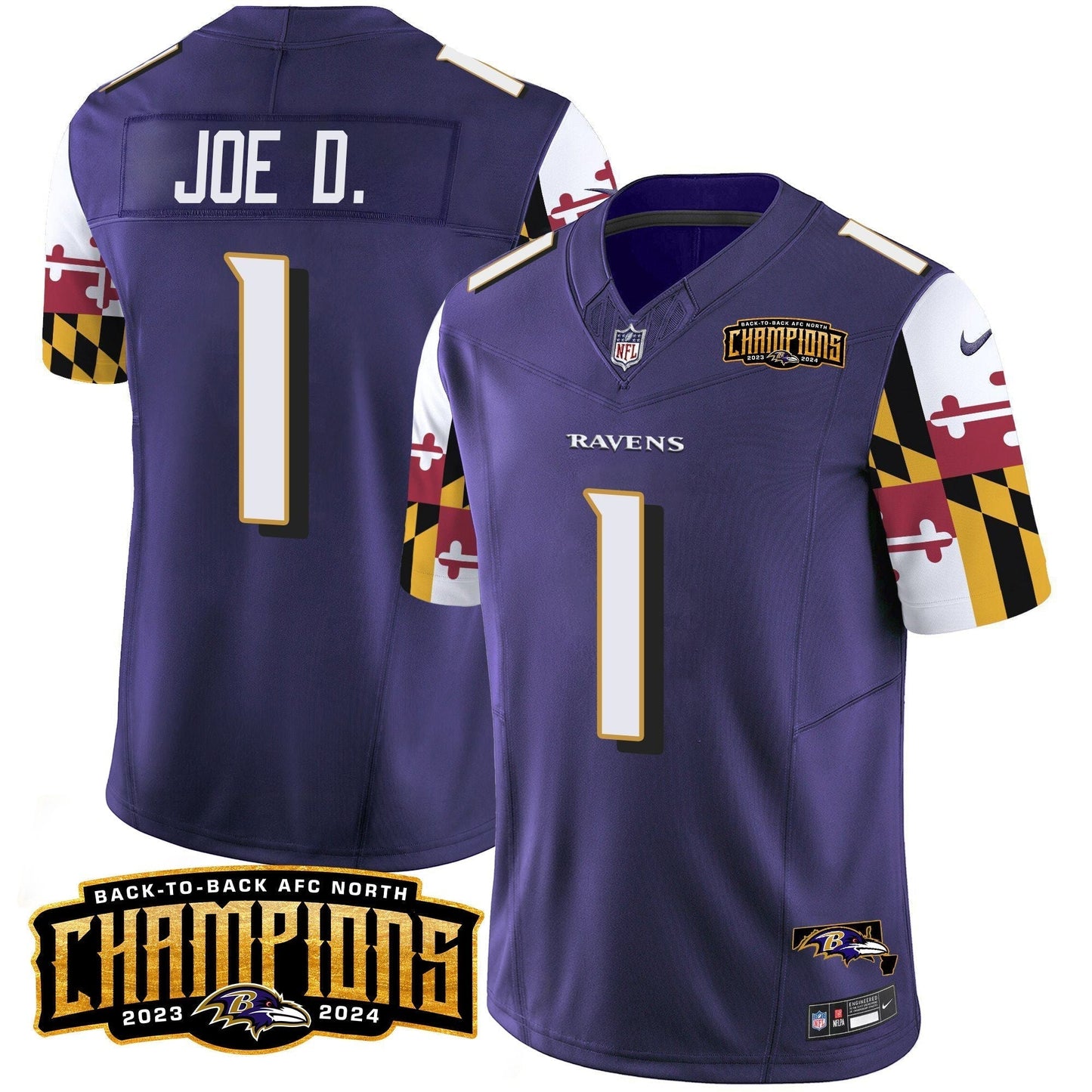 Ravens Maryland Flag Back To Back AFC North Champions Patch Vapor Limited Jersey - Stitched-NQD