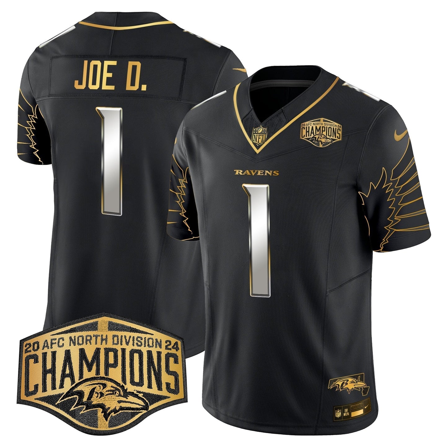 Ravens Maryland 2024 AFC North Division Champions Patch Gold Vapor Limited Jersey - Stitched-NQD
