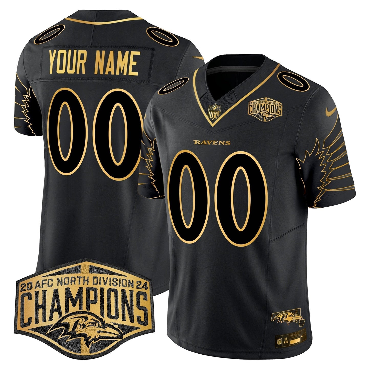 Ravens Maryland 2024 AFC North Division Champions Patch Gold Vapor Limited Custom Jersey - Stitched-NQD