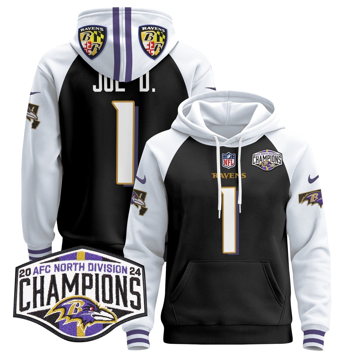BAL 2024 AFC North Division Champions Patch Pullover Hoodie V2 - Stitched-NQD