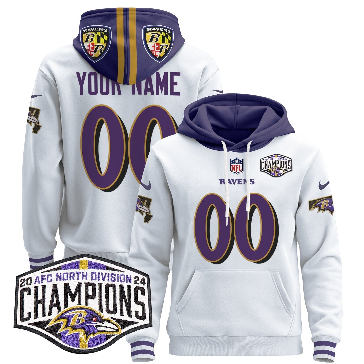 BAL 2024 AFC North Division Champions Patch Custom Pullover Hoodie V2 - Stitched-NQD