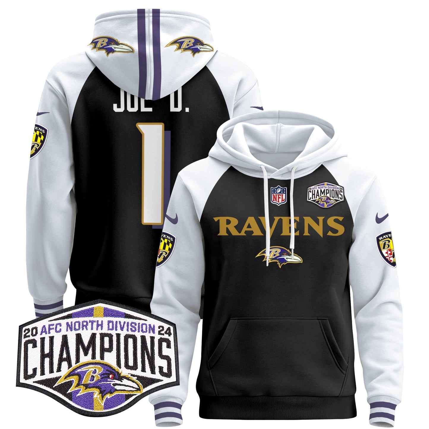 BAL 2024 AFC North Division Champions Patch Pullover Hoodie - All Stitched