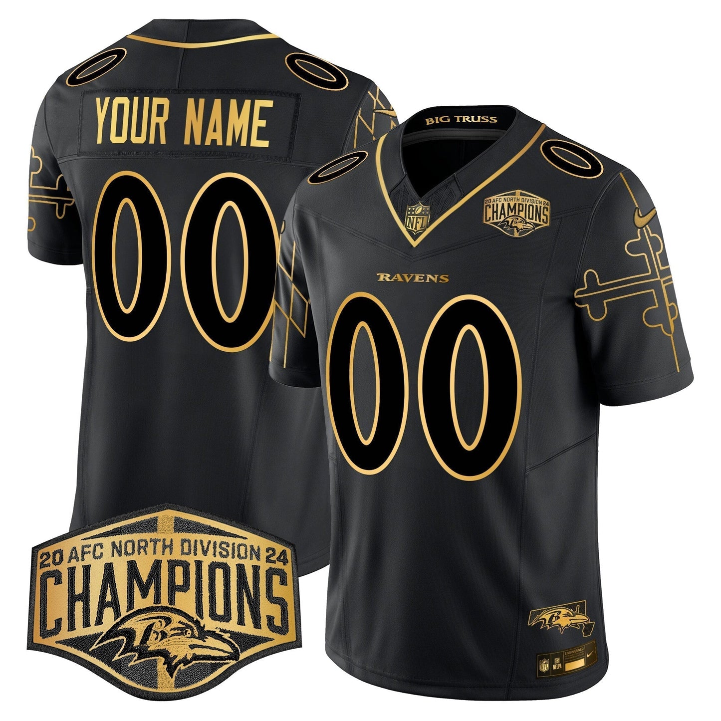 Ravens Maryland Flag Map 2024 AFC North Division Champions Patch Gold Vapor Limited Custom Jersey - Stitched-NQD