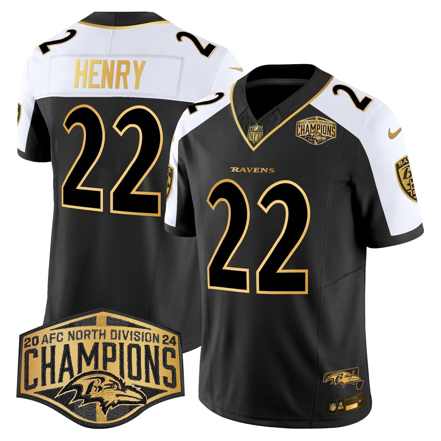 Ravens Maryland Flag Map 2024 AFC North Division Champions Patch Gold Vapor Limited Jersey - Stitched-NQD