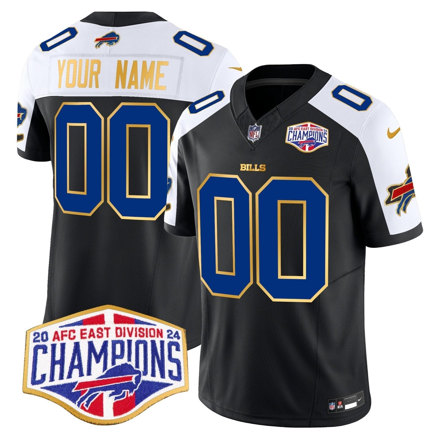 Bills 2024 AFC East Division Champions Gold Trim Vapor Limited Custom Jersey - Stitched-NQD