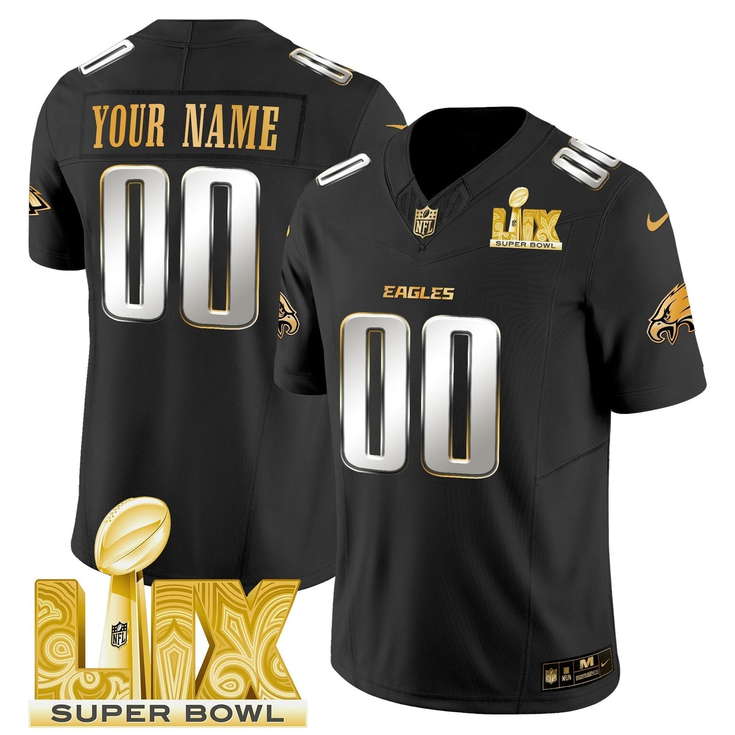 PHI Super Bowl LIX Patch Gold Vapor Limited Custom Jersey - Stitched-NQD