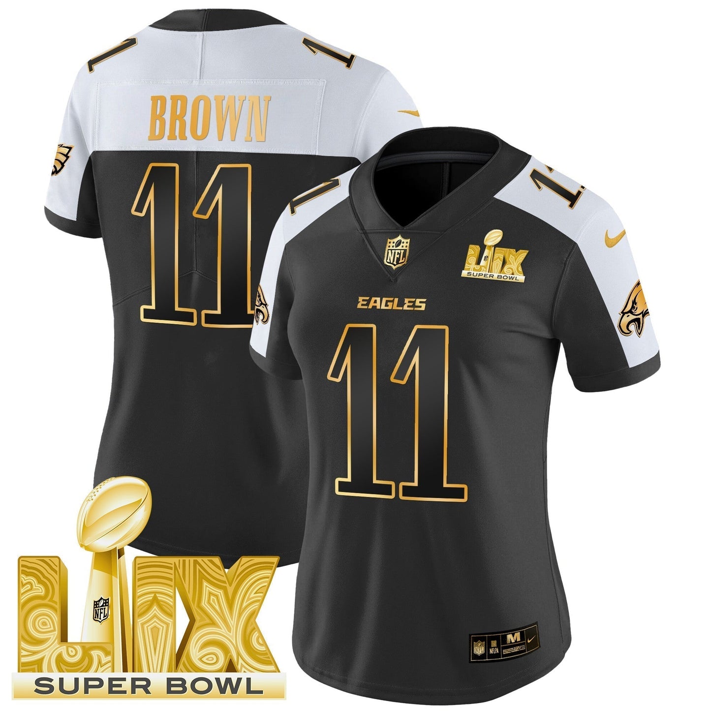 Women's PHI Super Bowl LIX Patch Gold Vapor Limited Jersey - Stitched-NQD