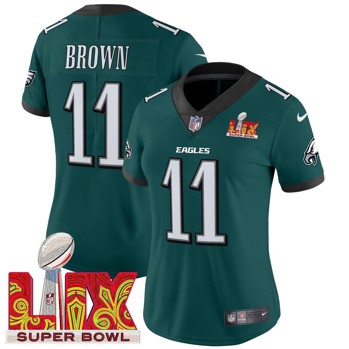 Women's PHI Super Bowl LIX Patch Vapor Limited Jersey - Stitched-NQD