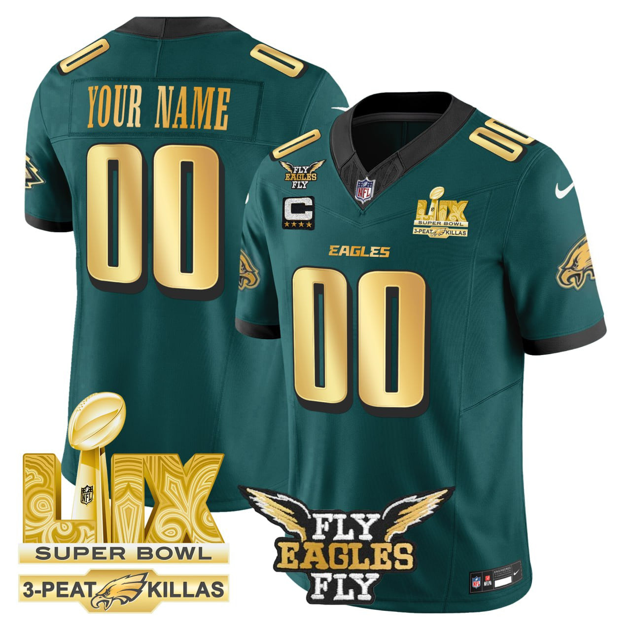 PHI Super Bowl LIX 3-Peat Killas Patch Custom Jersey - Stitched-NQD