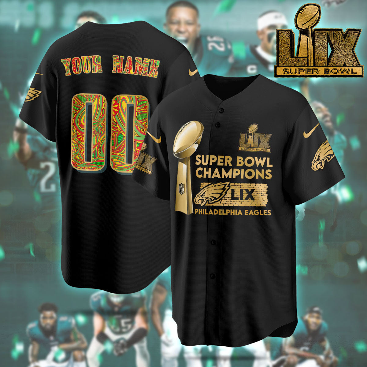 PHI Super Bowl LIX Champions Custom Limited Jersey-NQD