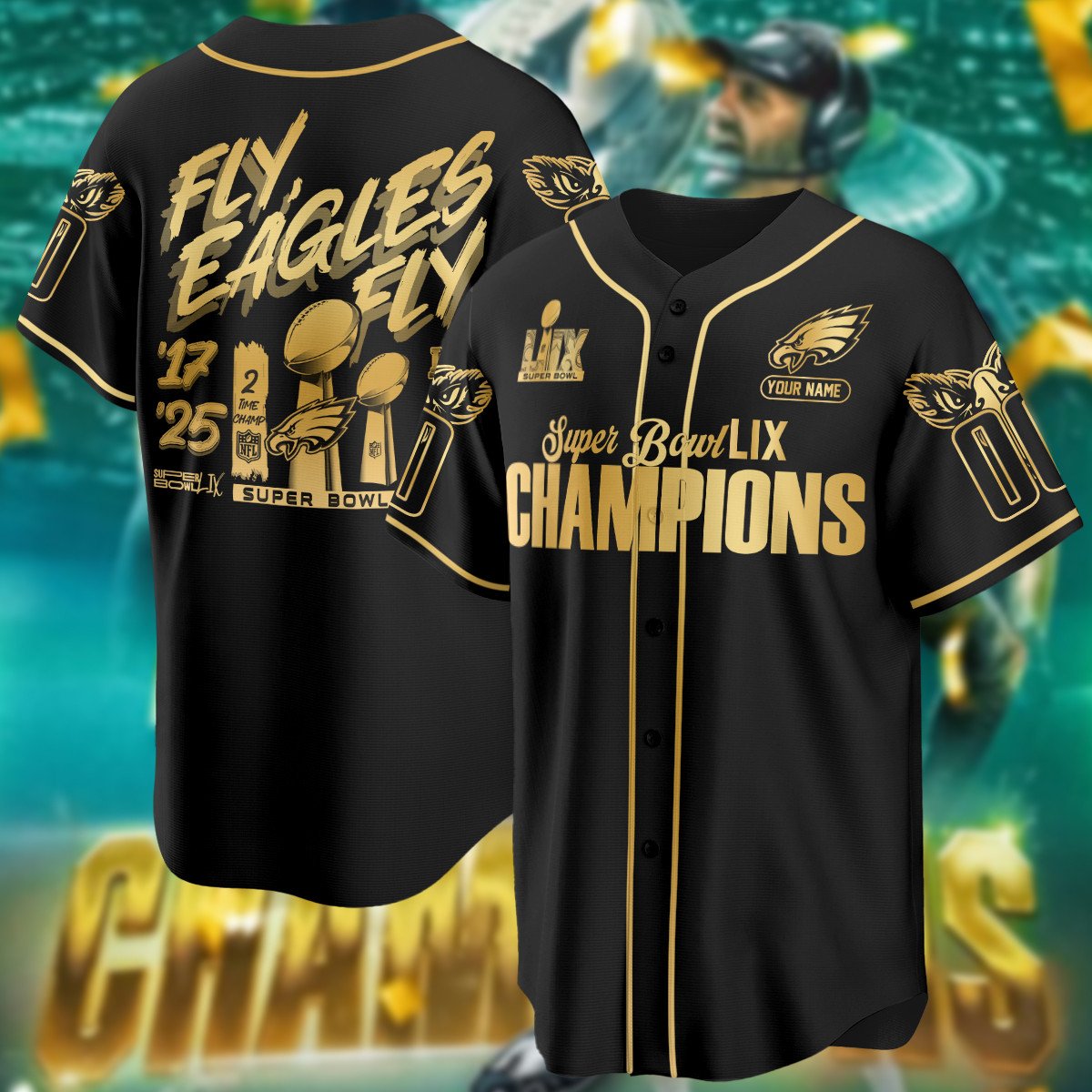PHI Super Bowl LIX Champions Custom Limited Jersey CN5-NQD