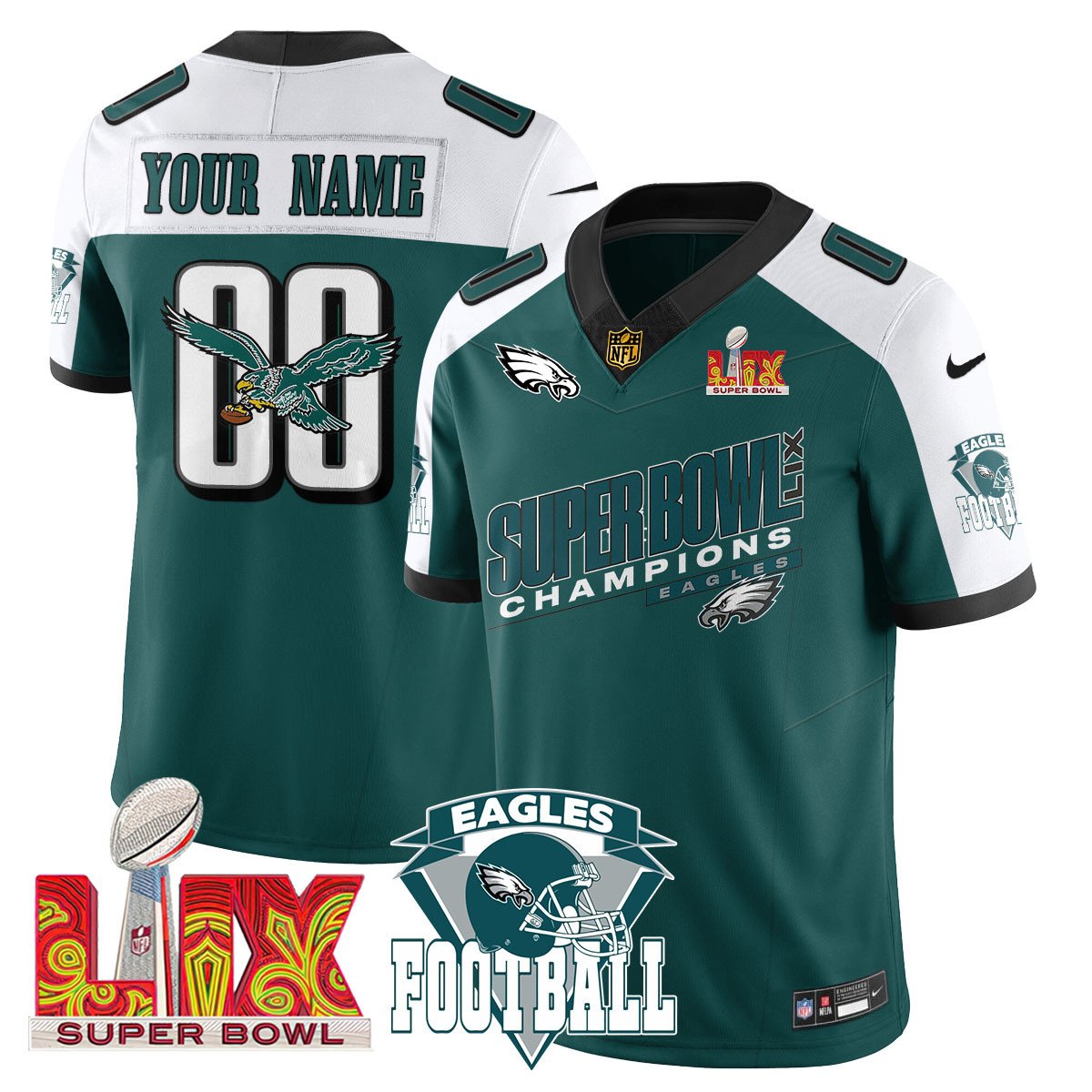 Custom PHI Jersey - Super Bowl LIX Champions Patch CN2-NQD