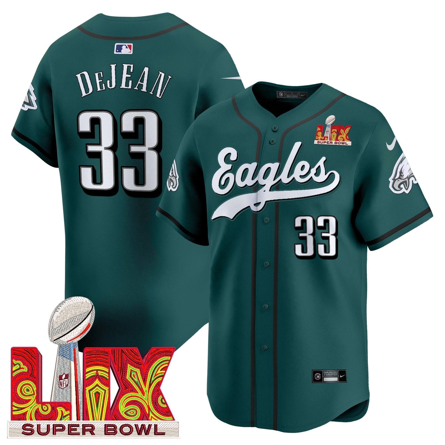 PHI Midnight Green Super Bowl LIX Vapor Baseball Jersey - Stitched-NQD