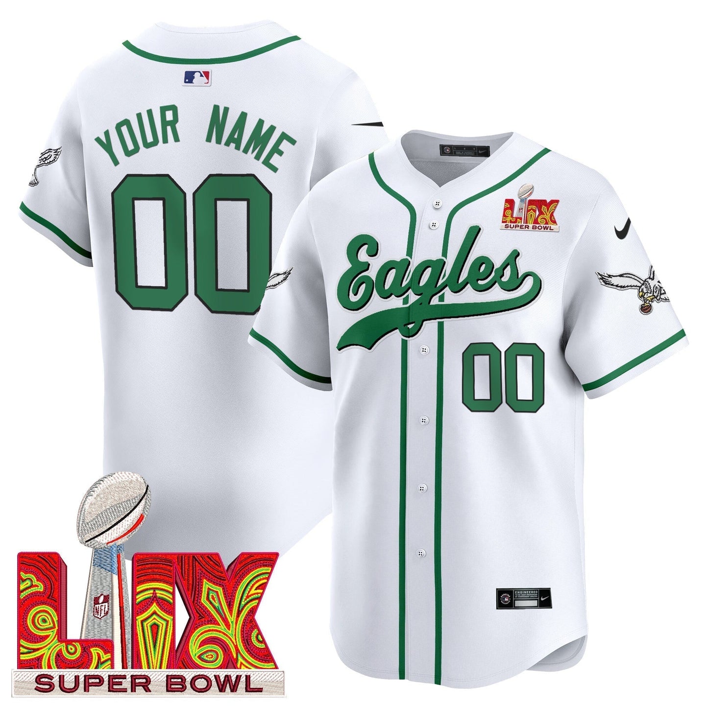 PHI Midnight Green Super Bowl LIX Vapor Baseball Custom Jersey - Stitched-NQD