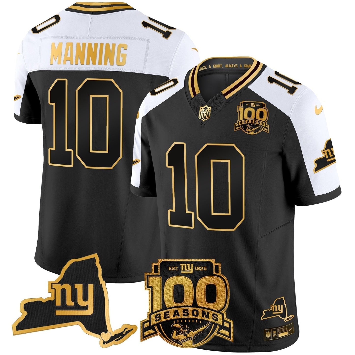 Men's New York Giants 100th Season & State Patch Gold Vapor Limited Jersey - All Stitched
