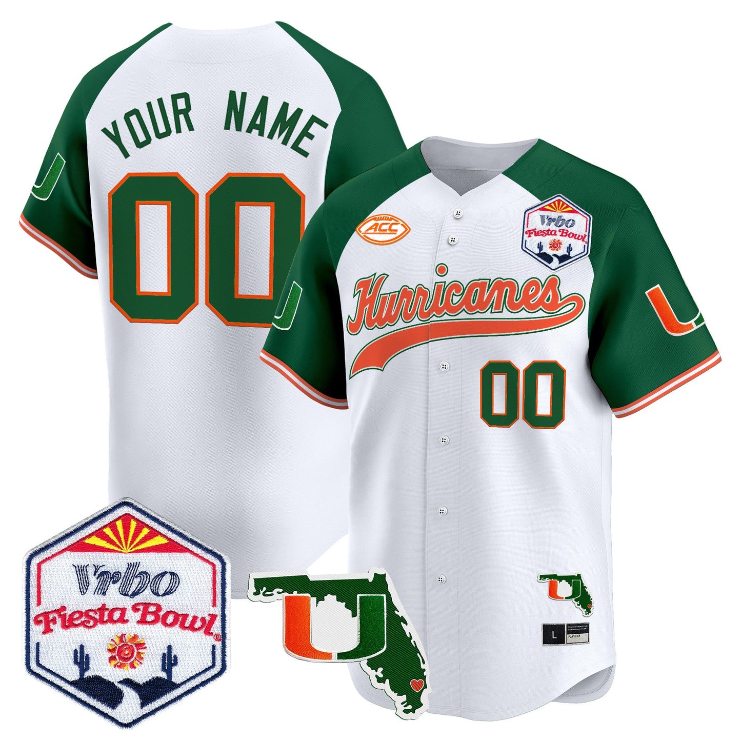 Miami Hurricanes 2026 The Fiesta Bowl & Florida Patch Vapor Baseball Custom Jersey - All Stitched