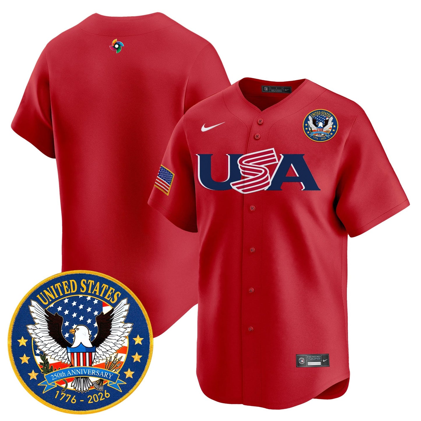 Men's Team USA World Baseball Classic United States 250th Anniversary Patch Vapor Premier Jersey - 2026 Roster - All Stitched