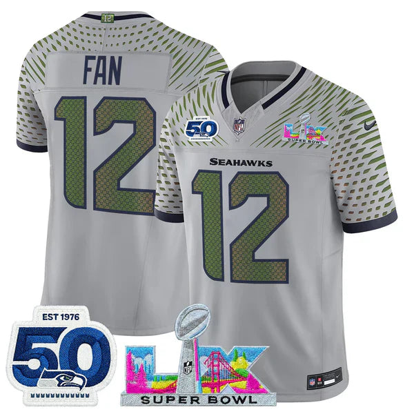 Women's SEA Super Bowl LX - 50th Anniversary Patch Gold Vapor Limited Jersey N5 - Stitched-NQD