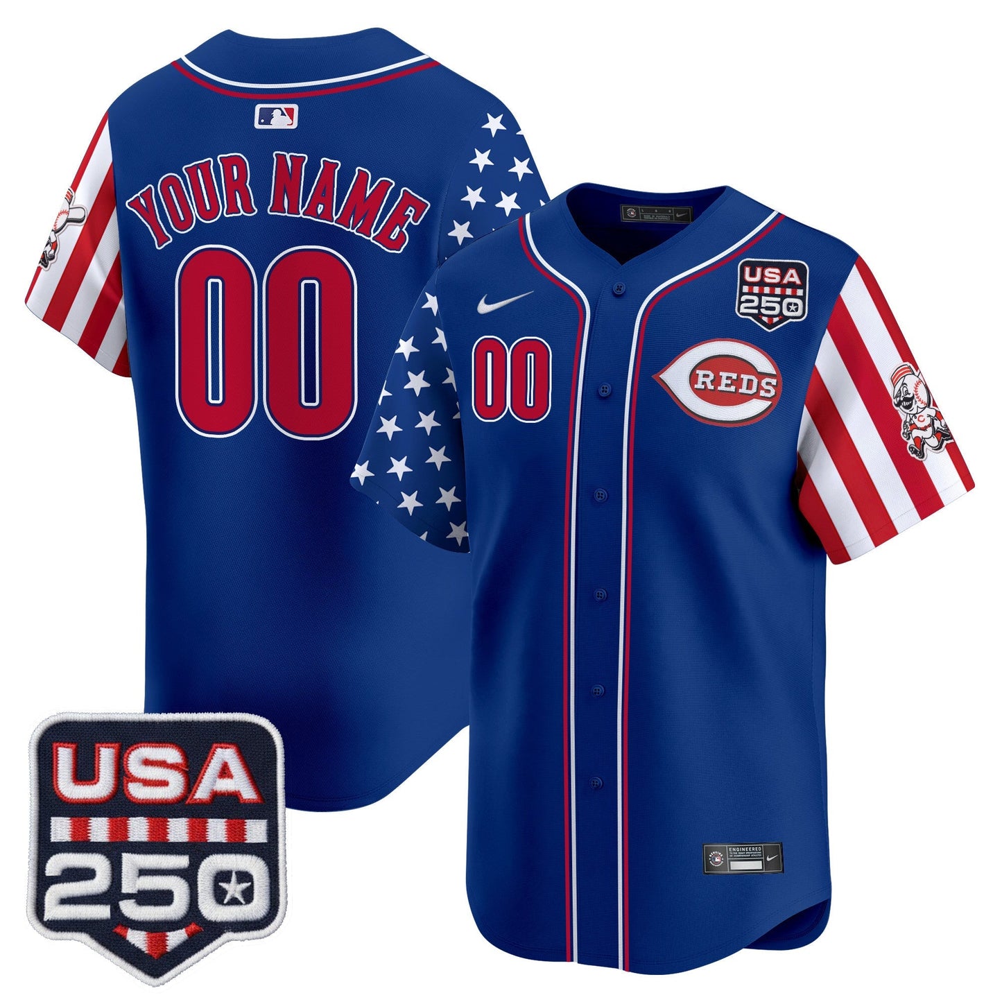 Cincinnati Reds "America250 Edition" Vapor Premier Limited Custom Jersey - All Stitched
