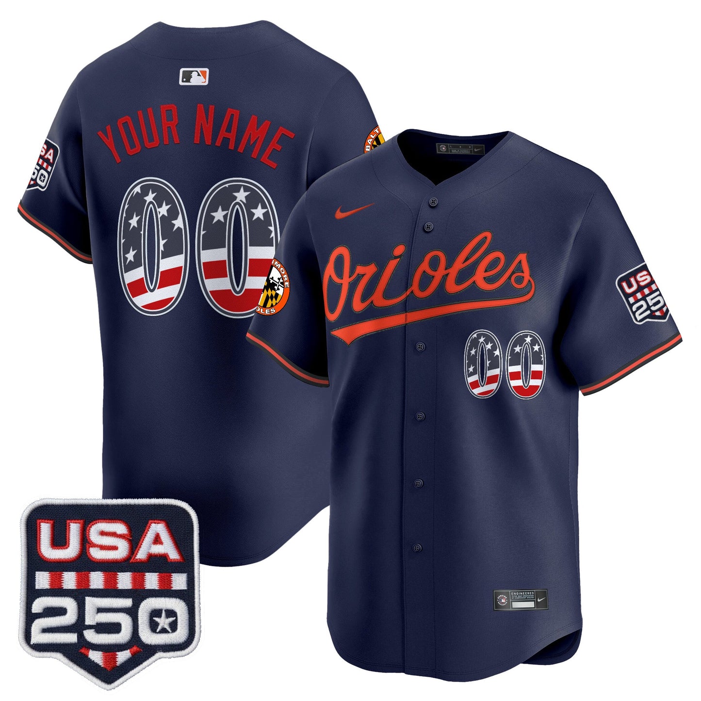 Baltimore Orioles USA 250 Fourth of July Vapor Premier Limited Custom Jersey - All Stitched