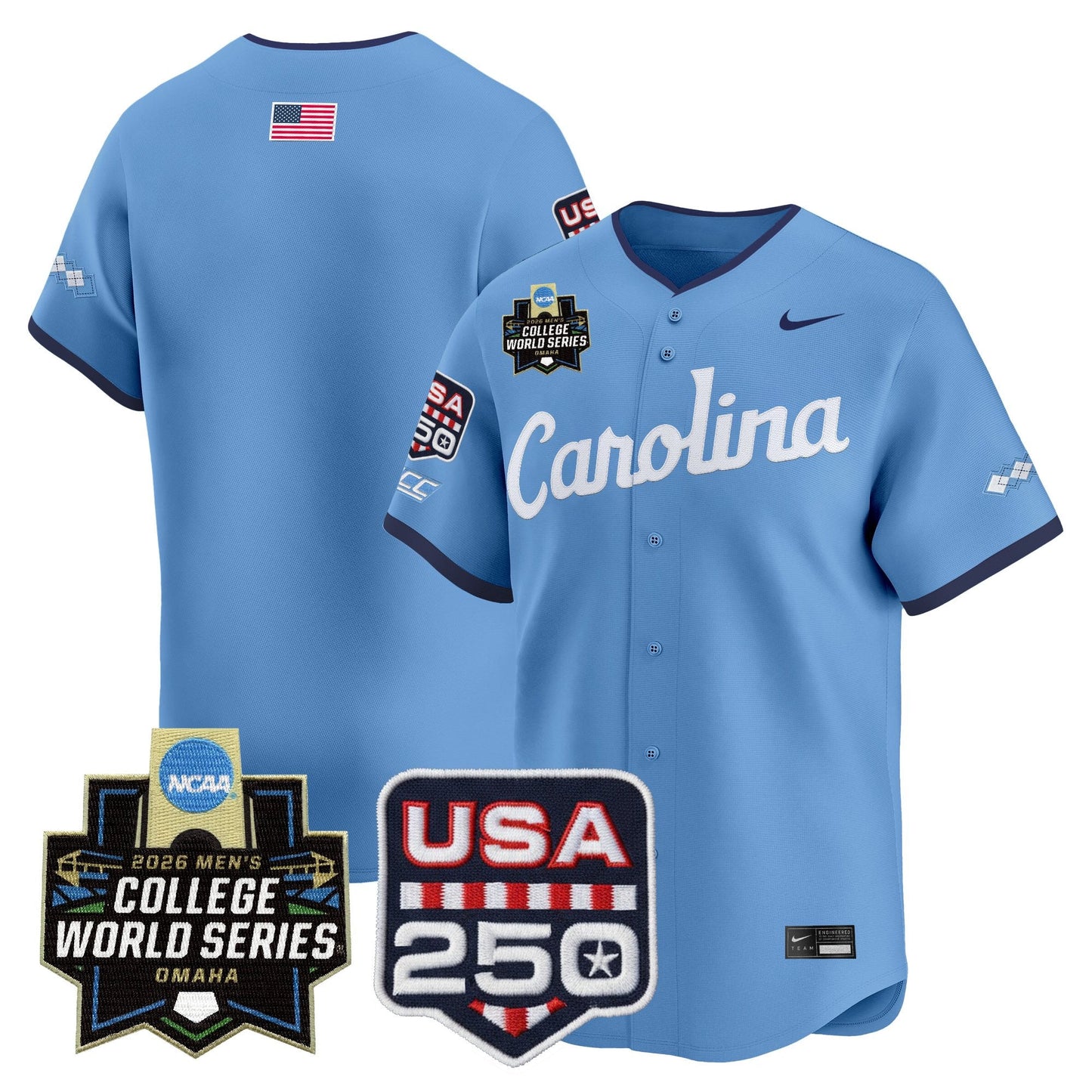 North Carolina Tar Heels 2026 World Series Vapor Premier Limited Jersey - 250 America Patch - All Stitched