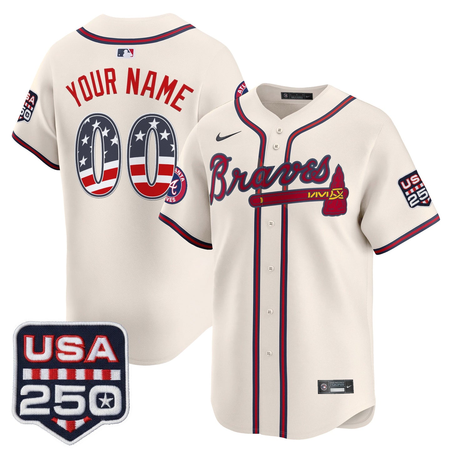 Atlanta Braves USA 250 Fourth of July Vapor Premier Limited Custom Jersey - All Stitched