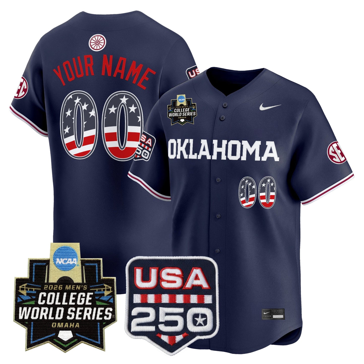 Oklahoma Sooners USA 250 Fourth of July Vapor Premier Limited Custom Jersey - 2026 World Series Patch - All Stitched