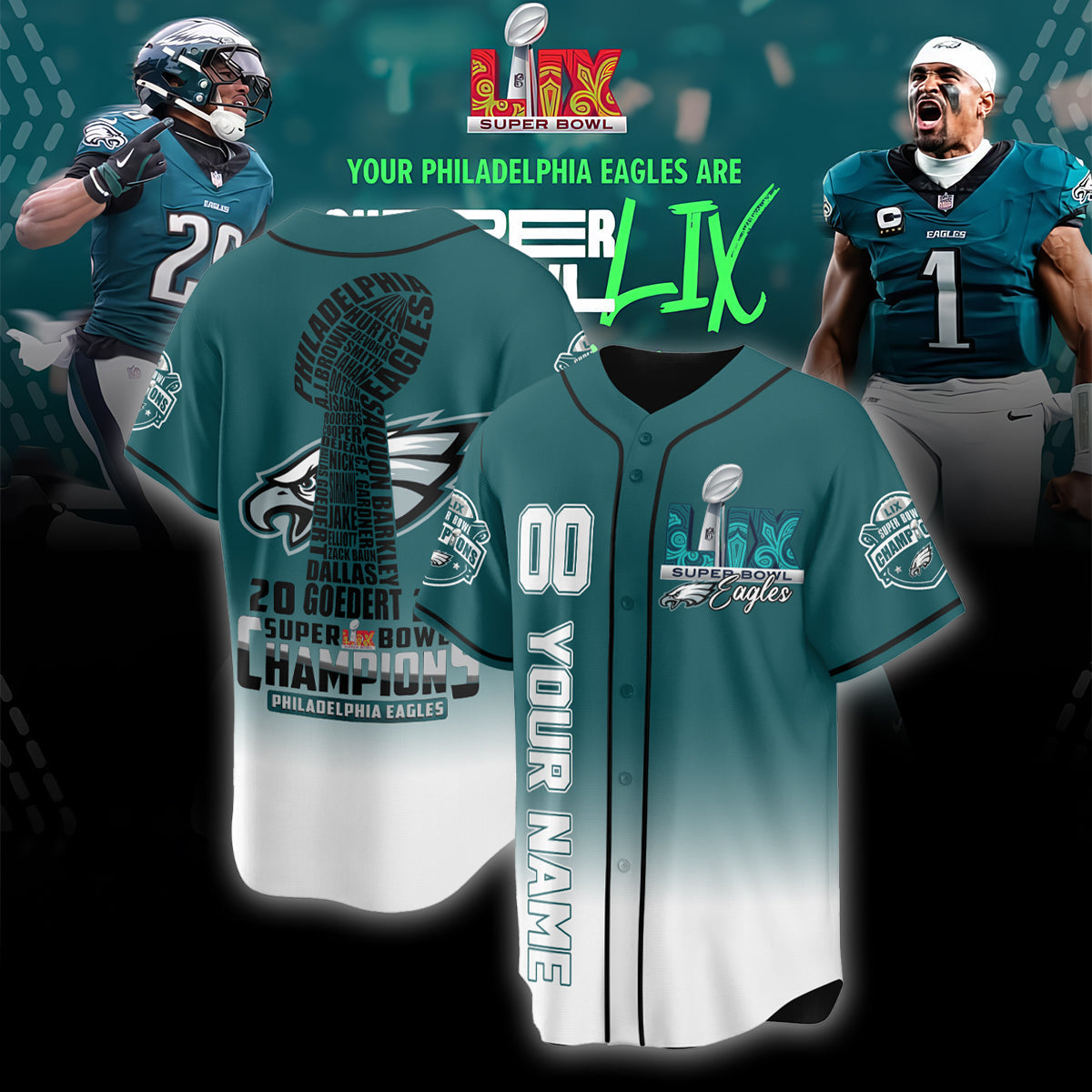 PHI Super Bowl LIX Champions Custom Limited Jersey N2-NQD