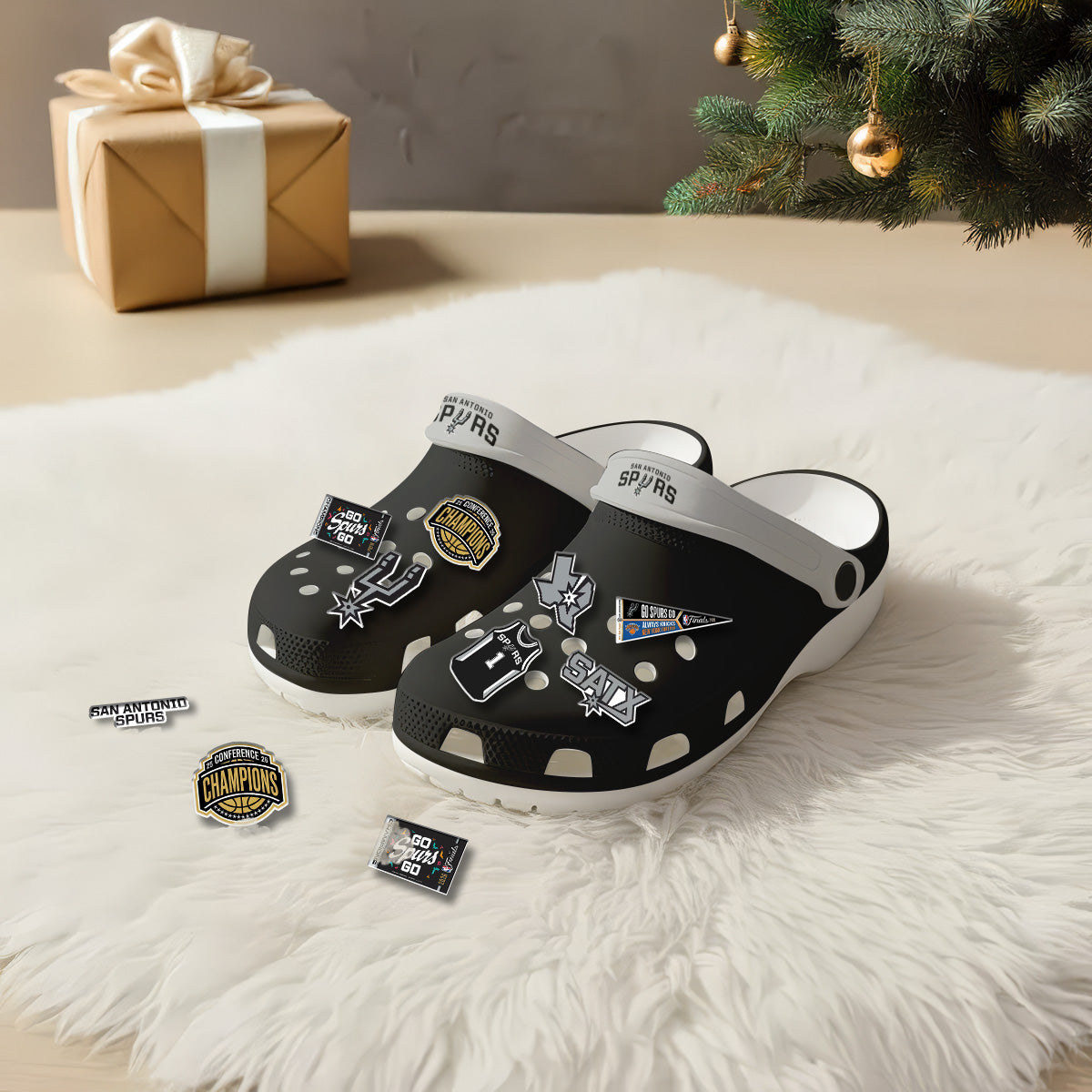 SAS 2026 NBA Finals Clogs Black - Charms Gift Set-NQD