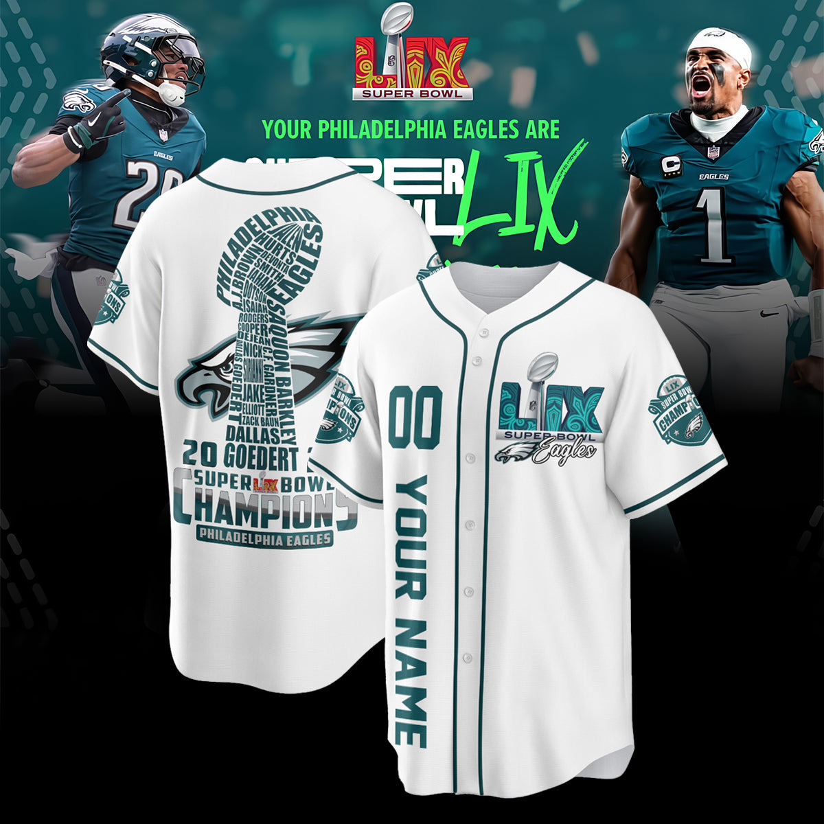 PHI Super Bowl LIX Champions Custom Limited Jersey N3-NQD