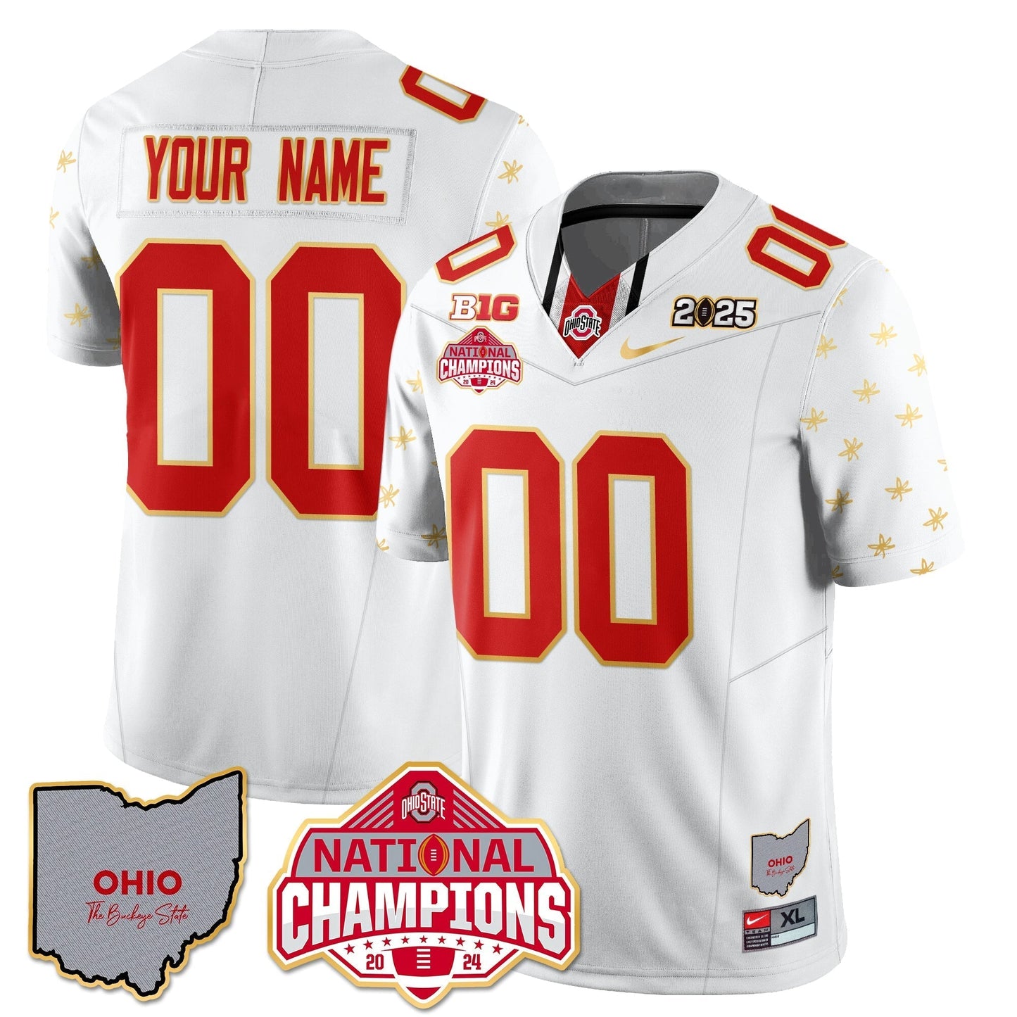 OSU 2025 CFP Patch - National Champions Gold Custom Jersey - All Stitched