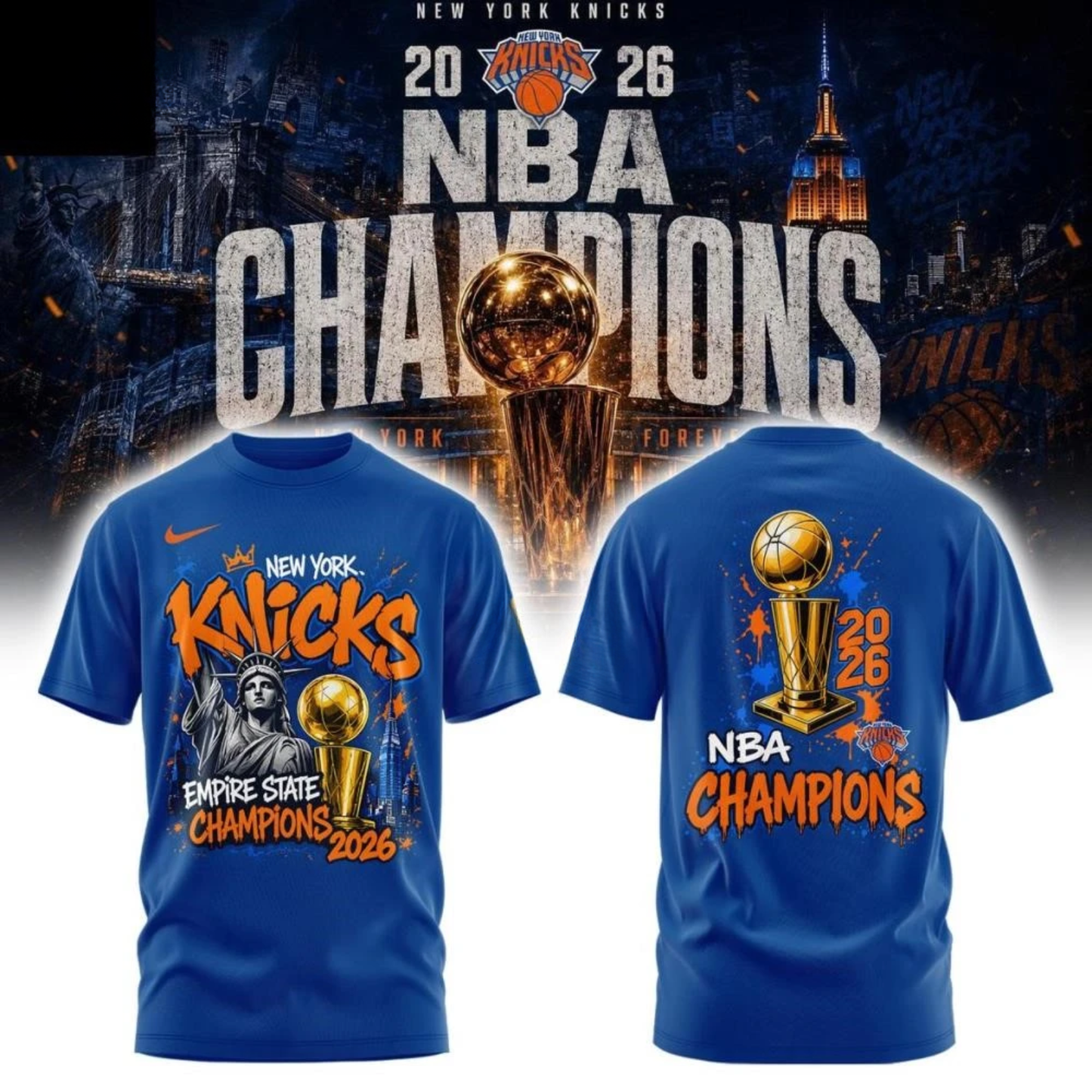 NYK 2026 Basketball Champions Two Sides Printed T-Shirt V4-NQD