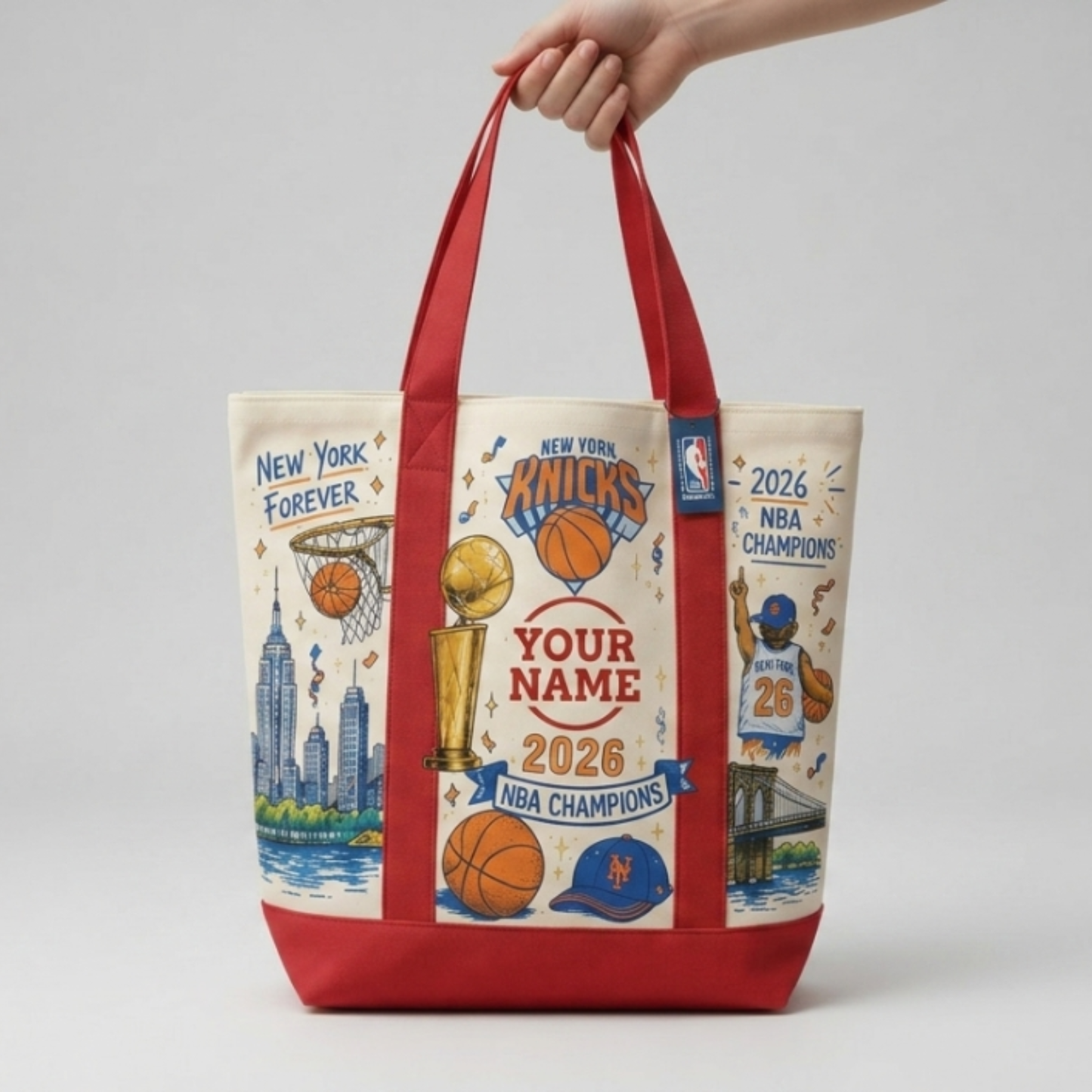 NYK 2026 Basketball Champions Custom Printed Canvas Tote Bag-NQD