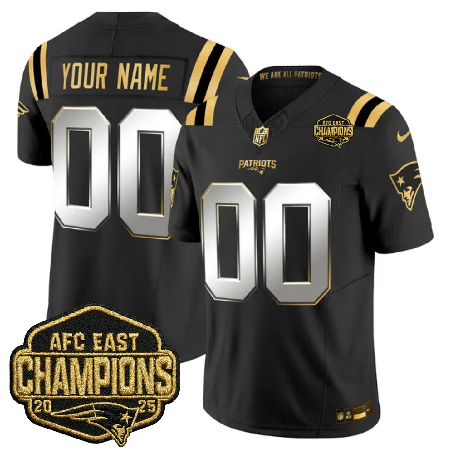 NE 2025 AFC East Champions Gold Vapor Limited Custom Jersey - Stitched-NQD