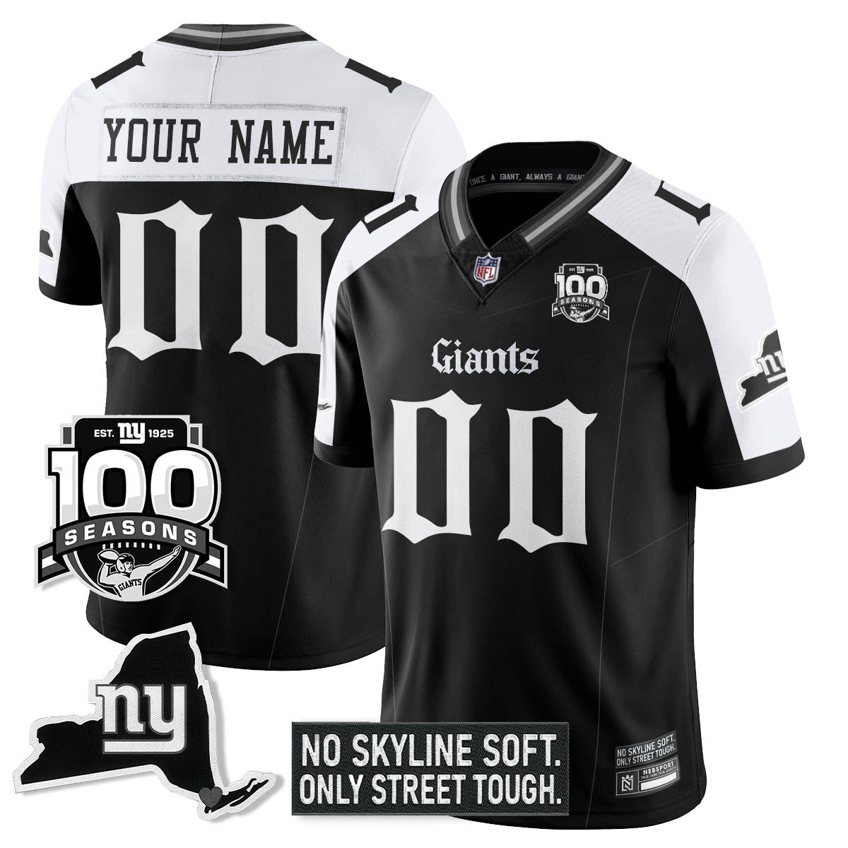 Custom NYG 100th Seasons 'Gothic Gotham Edition' Vapor Limited Jersey - Stitched-NQD