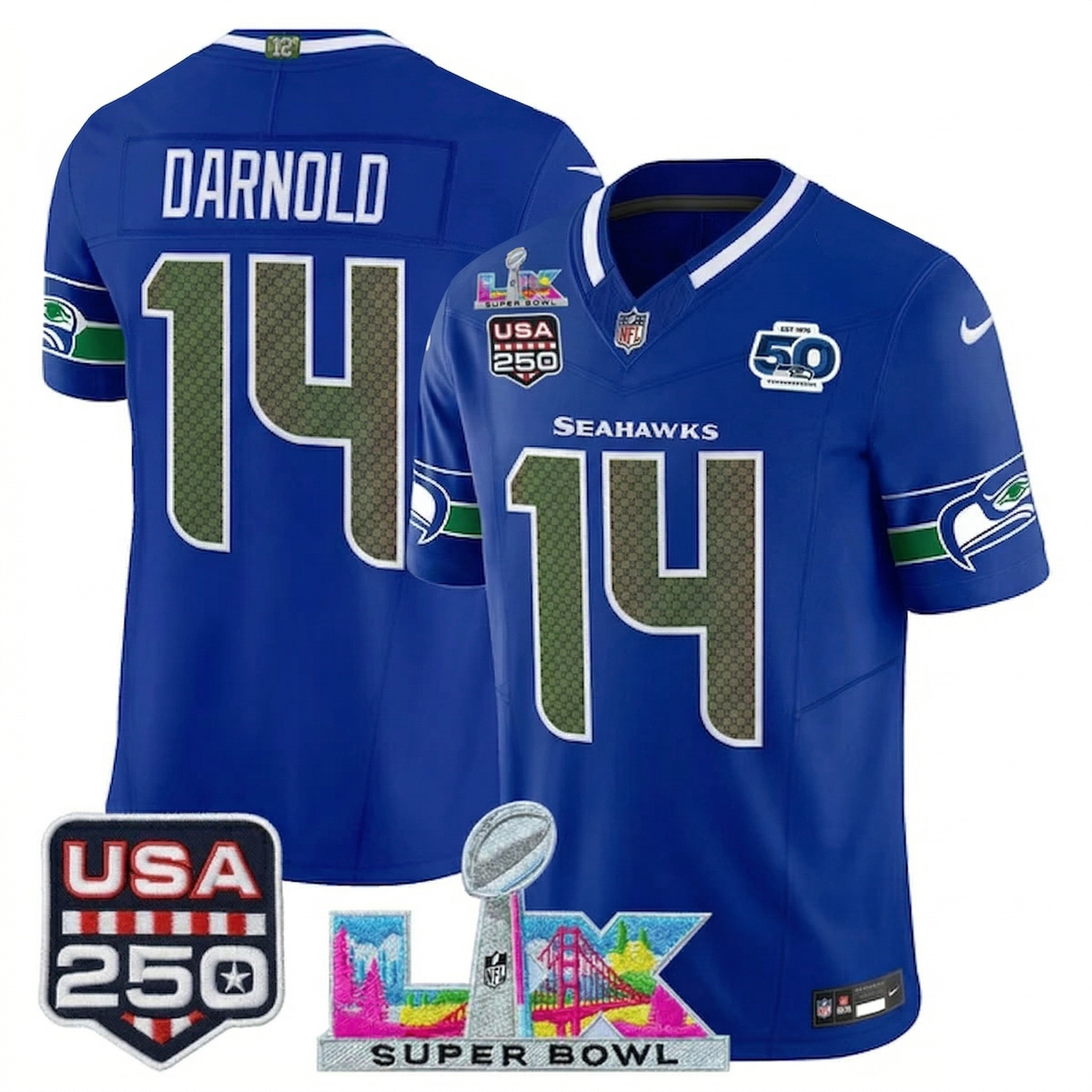 SEA "Super Bowl LX & United States 250th Anniversary Patch" Vapor Limited Jersey - Stitched-NQD