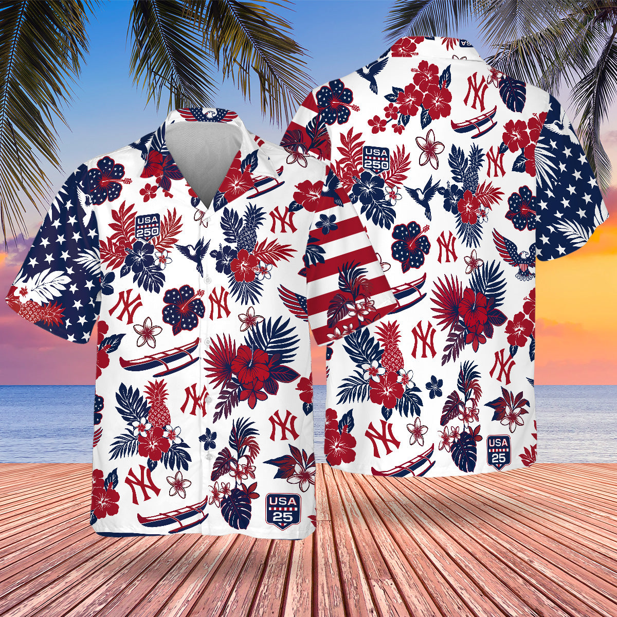 NYY Special Semiquincentennial Hawaiian Design Button Shirt V2