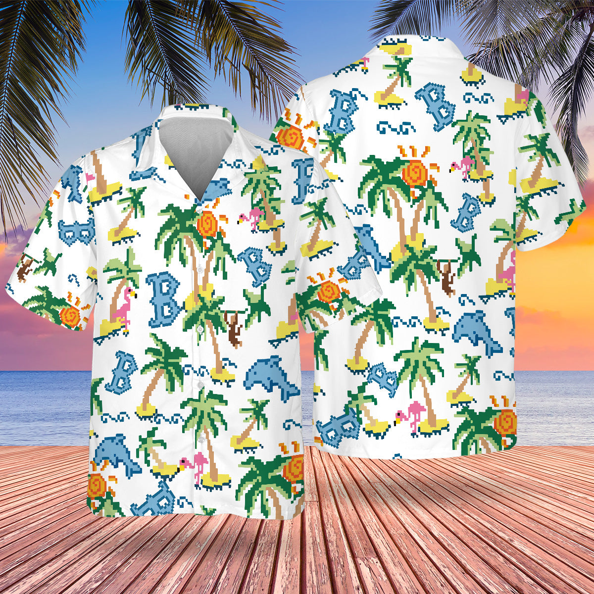 BOS Pixel Hawaiian Design Button Shirt-NQD