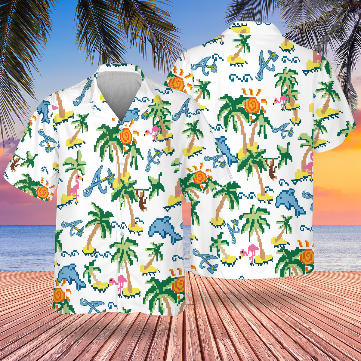 ATL Pixel Hawaiian Design Button Shirt-NQD