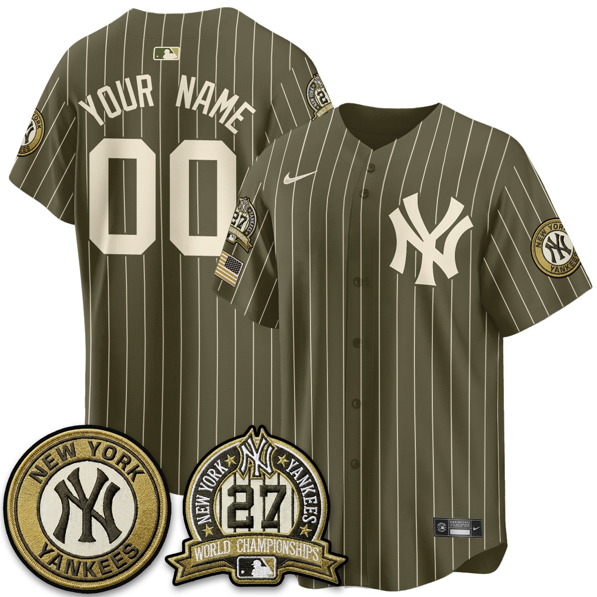 NYY New Era Olive 2026 Armed Forces Day Custom Jersey -Stitched-NQD