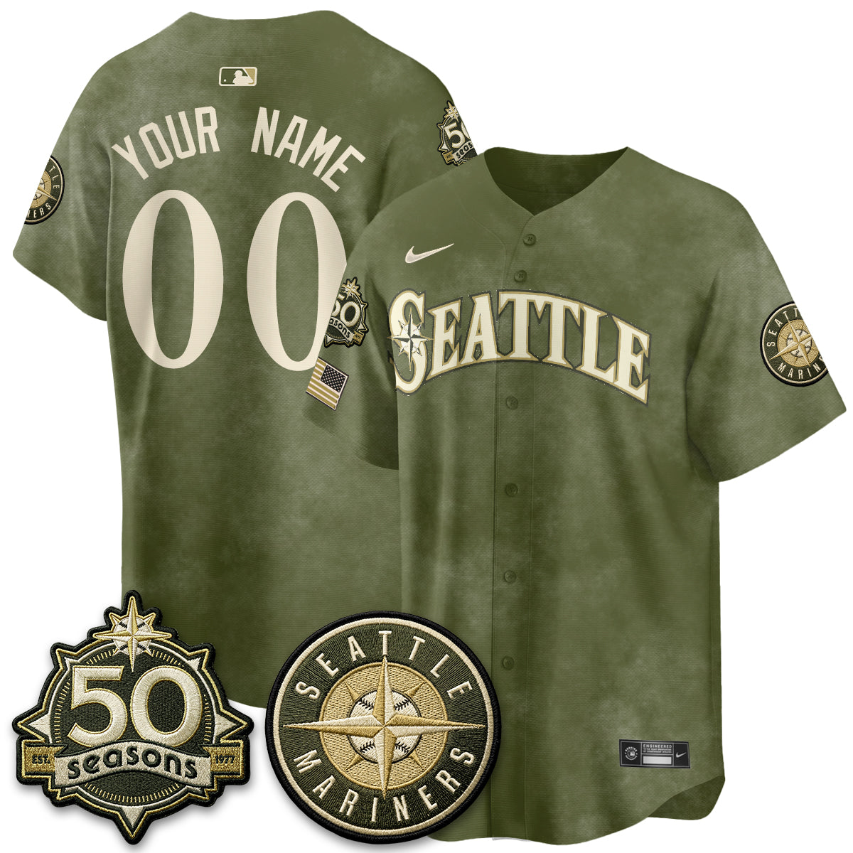 SEA New Era Olive 2026 Armed Forces Day Custom Jersey - Stitched-NQD