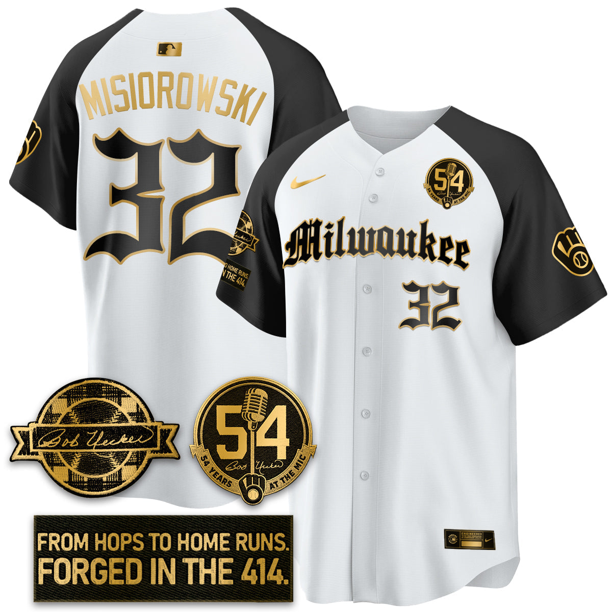 MIL Bob Uecker Patch Vapor Premier Limited Jersey - Gothic Edition - Stitched-NQD